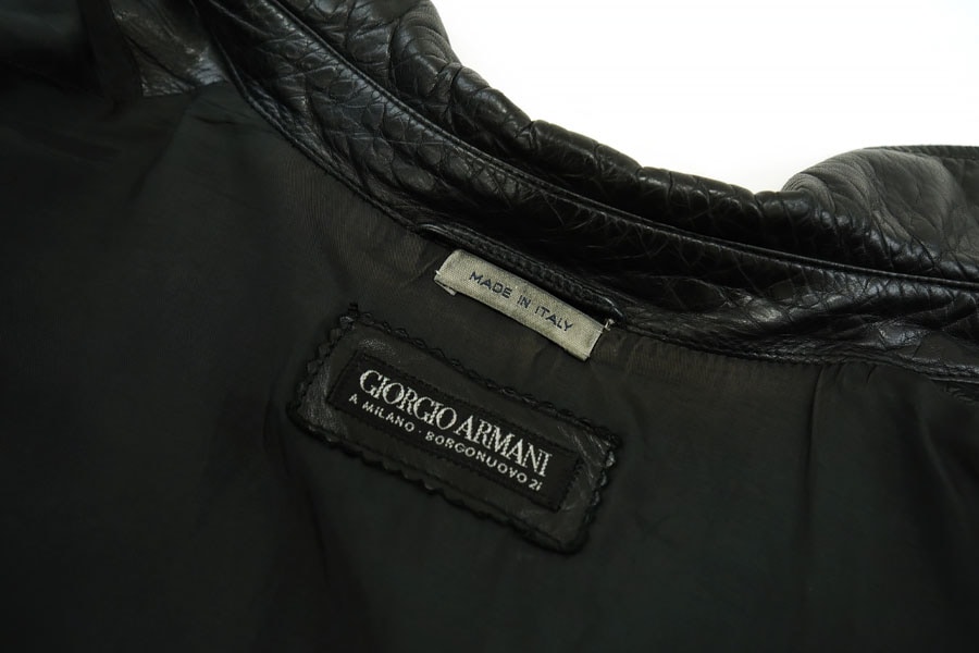 90's GIORGIO ARMANI 黒タグ レザーPコート MADE IN ITALY 表記(56