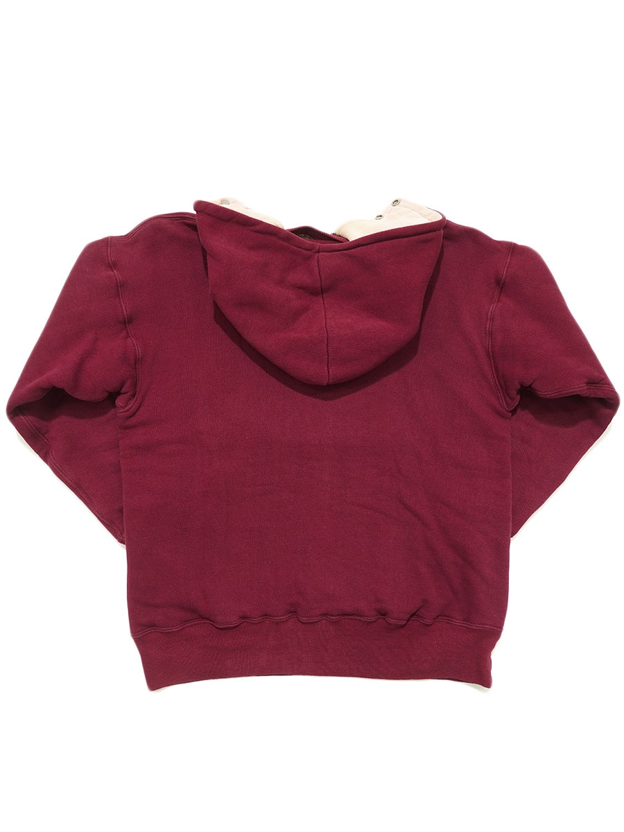 50's 後付けスウェットパーカ Wフェイス ドラポケ マルーン×グレー 実寸(ML位)