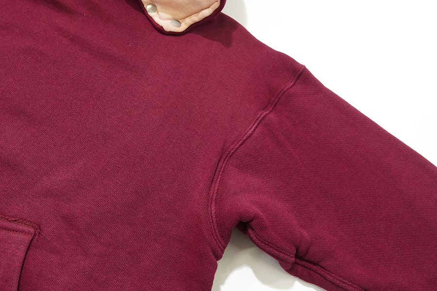 50's 後付けスウェットパーカ Wフェイス ドラポケ マルーン×グレー 実寸(ML位)