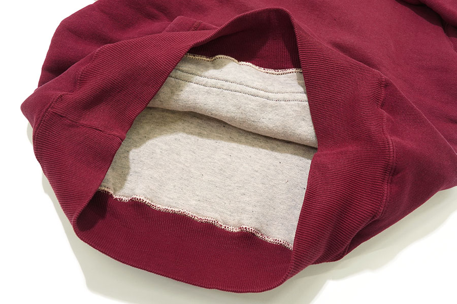 50's 後付けスウェットパーカ Wフェイス ドラポケ マルーン×グレー 実寸(ML位)