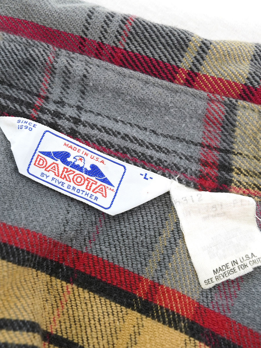 USA製　80's Dakota フランネルシャツ　チェック柄 80's DAKOTA 好配色チェック ウエスタンフランネルシャツ 表記(L