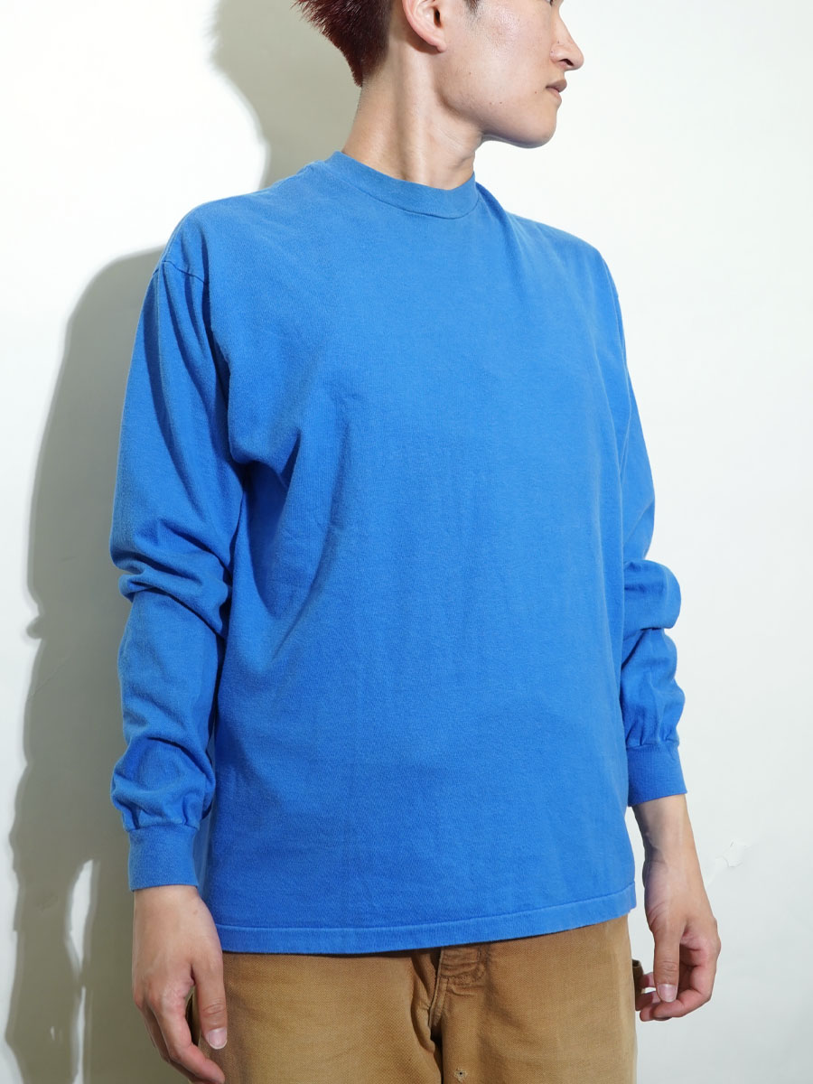 80's～ Hanes 無地 100%コットン Tシャツ ブルー 表記(L)