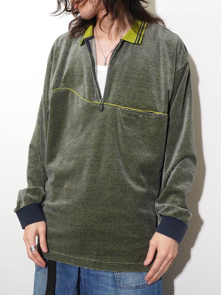 90's～ VANS ハーフジップ ロングスリーブ ベロアポロシャツ 表記(M