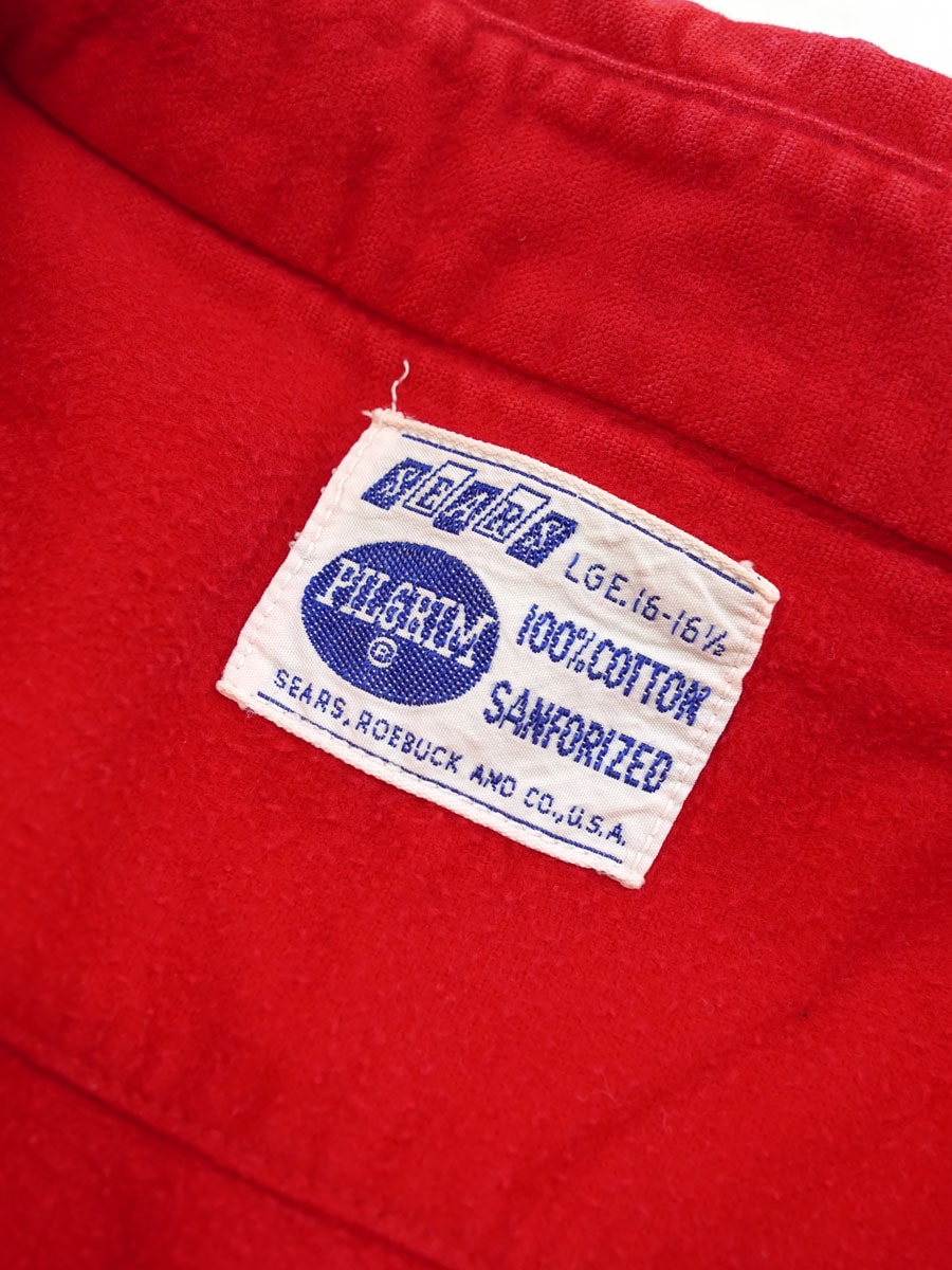 60's PILGRIM 単色レッド マチ付き フランネルシャツ 表記(L) | すべて
