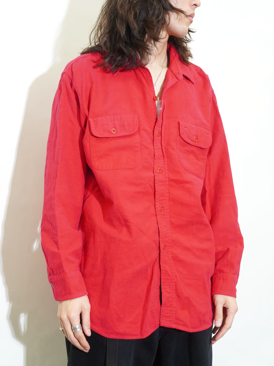 60's PILGRIM 単色レッド マチ付き フランネルシャツ 表記(L) | すべて