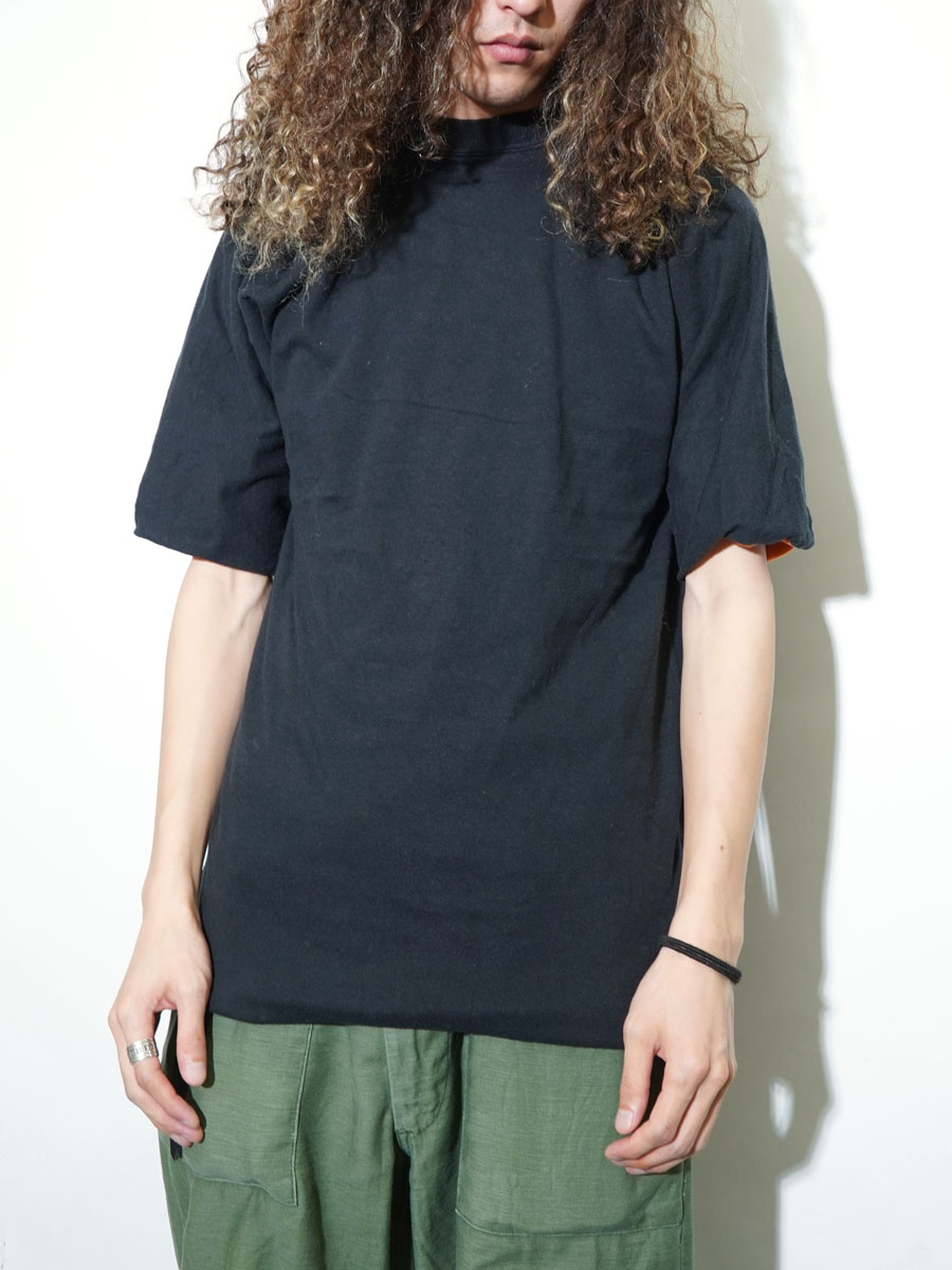 ラッセルノ  Tシャツ　リバーシブル　サイズ5 80's RUSSELL ATHLETIC 無地 リバーシブルTシャツ 黒x橙 表記(L