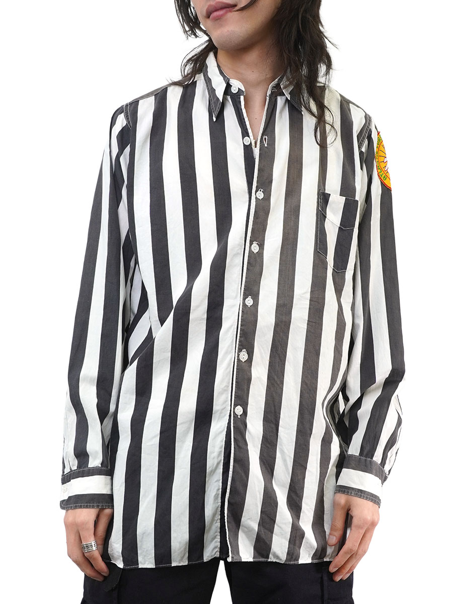 40's～ Gold Smith 白黒ストライプ マチ付き レフェリーシャツ 実寸(15