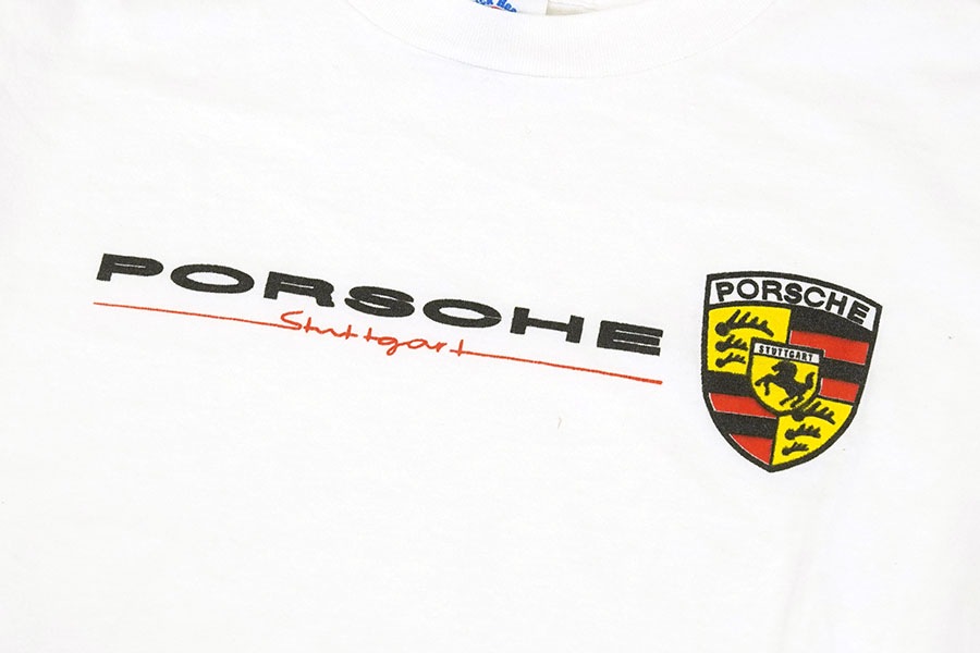 80'S～ DUCK HEAD ''PORSCHE'' T SHIRT WHITE (SIZE.X LARGE) MADE IN USA