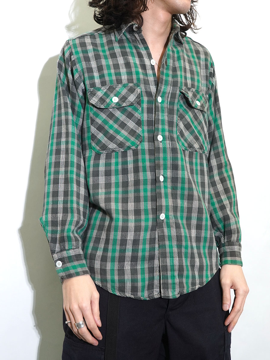 60'S POWR HOUSE COTTON WOVEN PLAID FLANNEL SHIRT (APPROX.14 1/2)