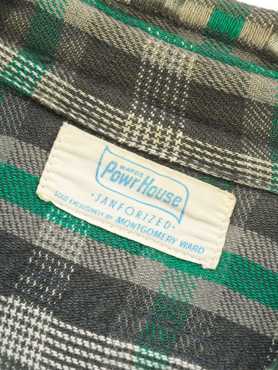 60'S POWR HOUSE COTTON WOVEN PLAID FLANNEL SHIRT (APPROX.14 1/2)