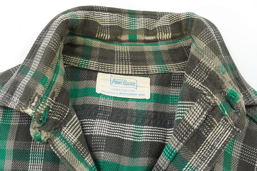 60'S POWR HOUSE COTTON WOVEN PLAID FLANNEL SHIRT (APPROX.14 1/2)