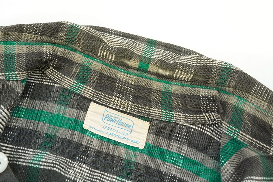 60'S POWR HOUSE COTTON WOVEN PLAID FLANNEL SHIRT (APPROX.14 1/2)