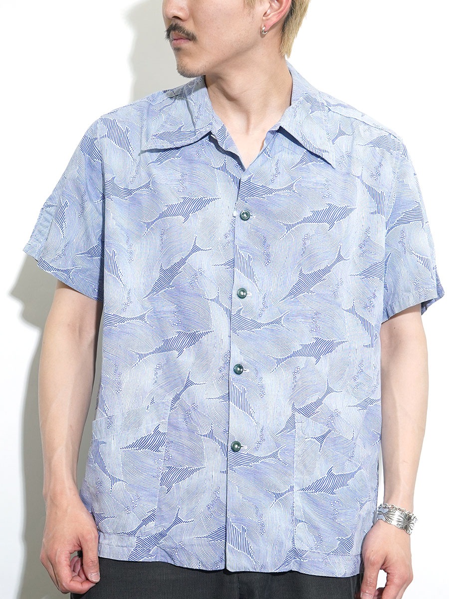 50's Catalina SPORTSWEAR 鮫総柄 コットンハワイアンシャツ 表記(L