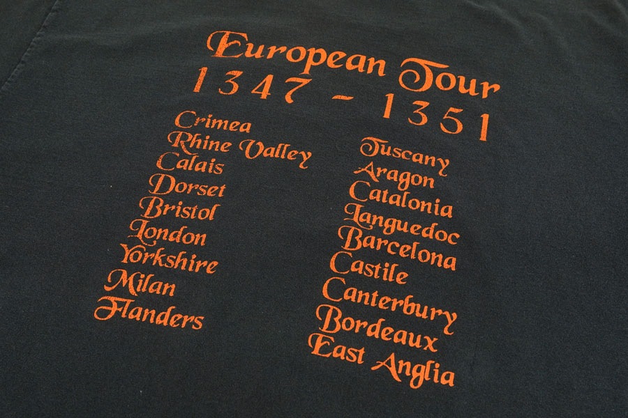 90's ALORE ''BLACK DEATH European Tour 1347-1351'' 両面プリントTシャツ 表記(2XL) USA製