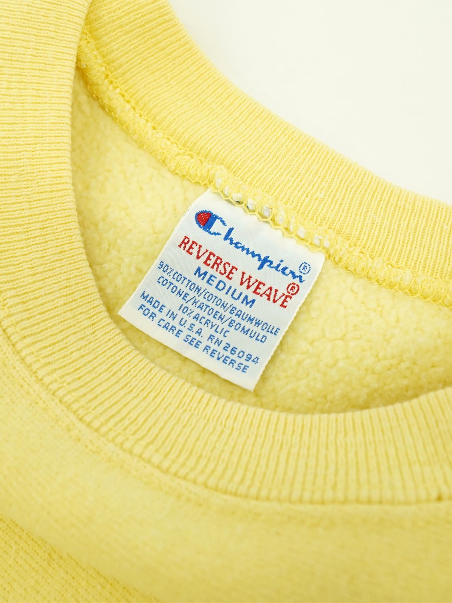 USA製90s前期Champion Reverse Weave クリームイエロー 90'S CHAMPION REVERSE WEAVE CRUE PLAIN CREME YELLOW RARE COLOR