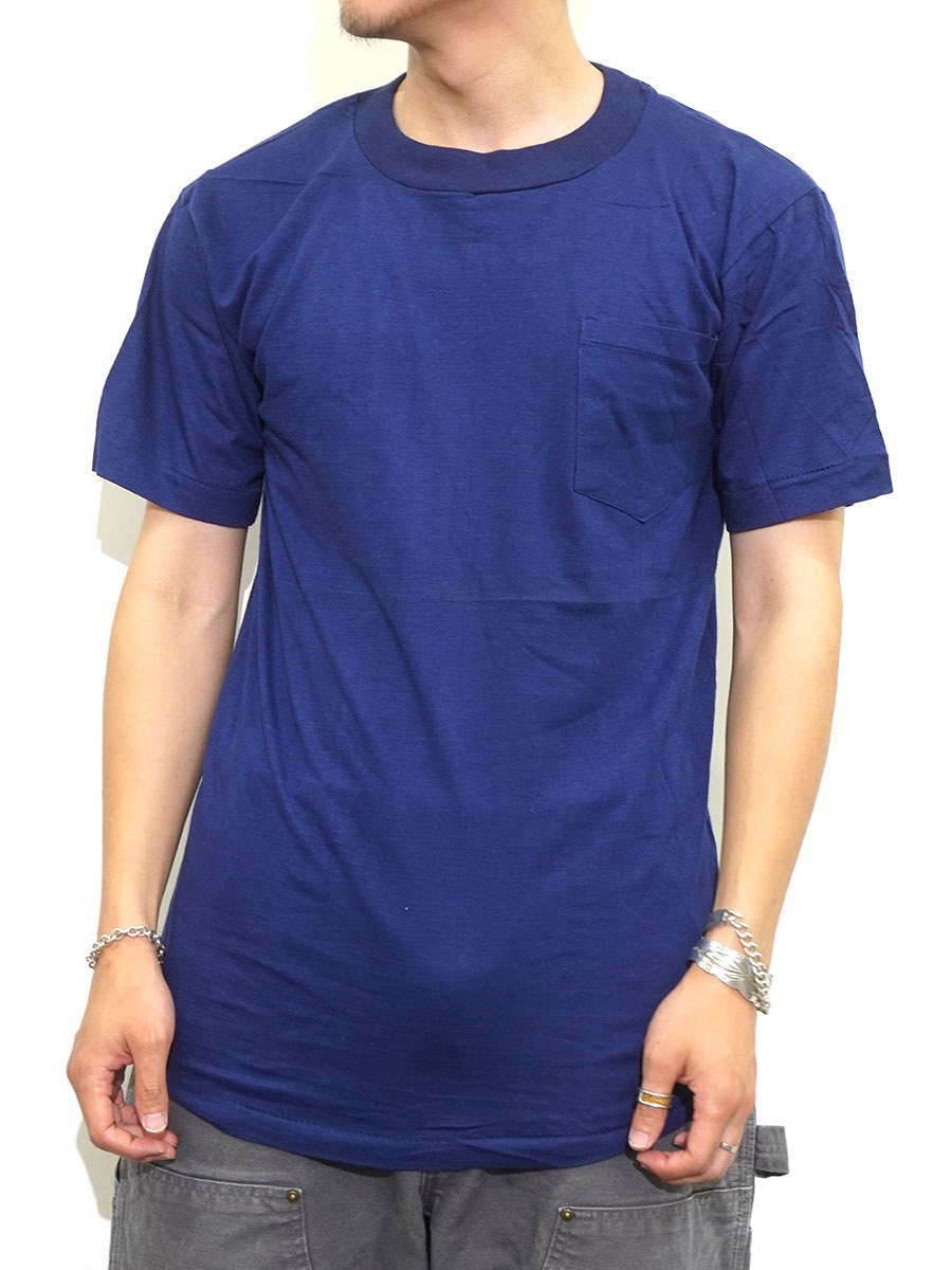 80's GESIM CORP 無地 ポケットTシャツ ネイビー 表記(L) フランス製 NOS