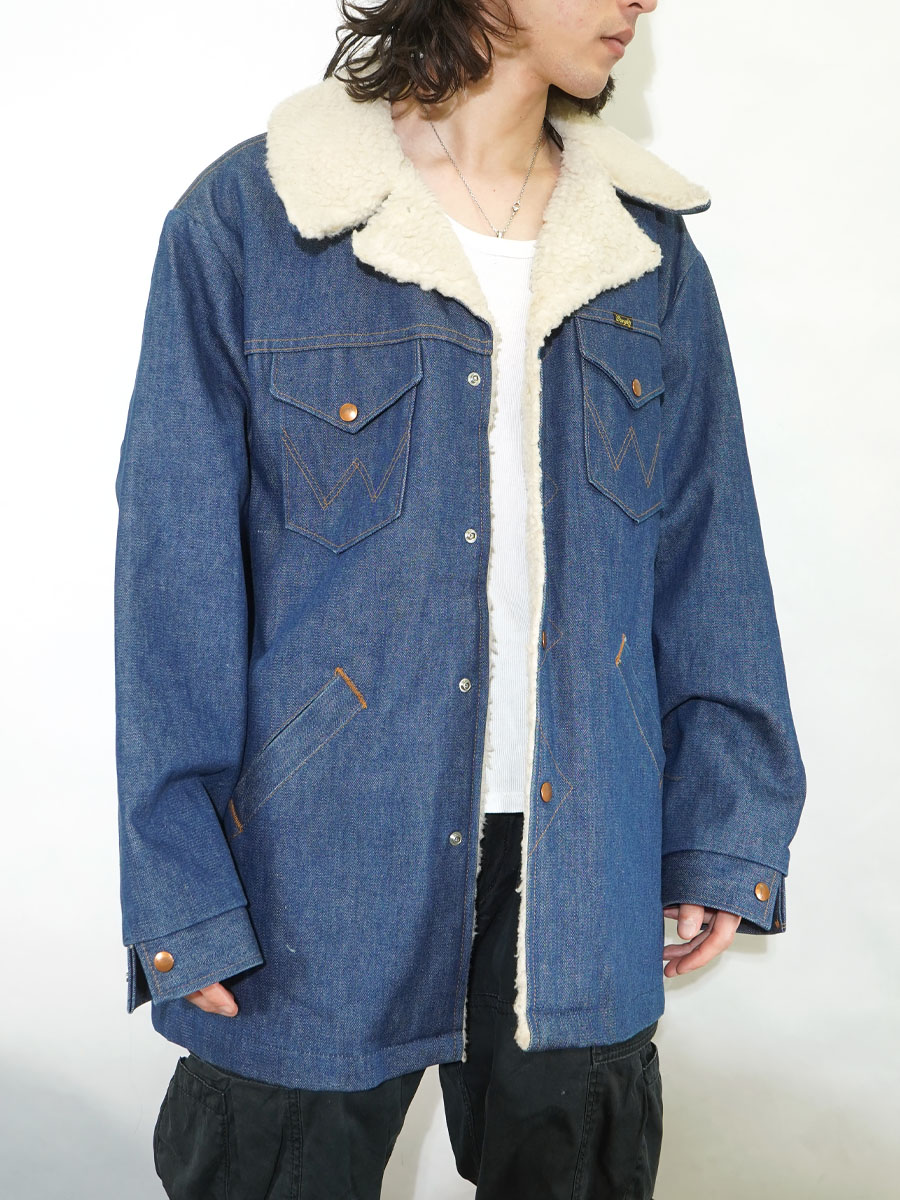 70'S WRANGLER DENIM BOA JACKET LONG (SIZE. XX LARGE) GOOD