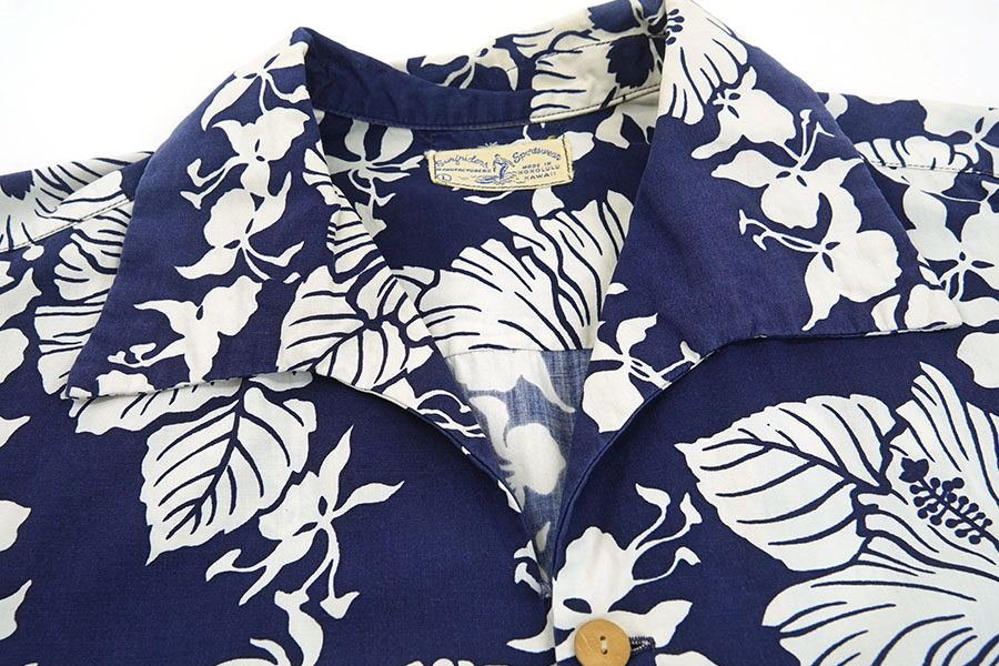 40s50s surfriders ヴィンテージ ハワイアン 50's Surfriders Sportswear イタリアンカラー ハイビスカス柄