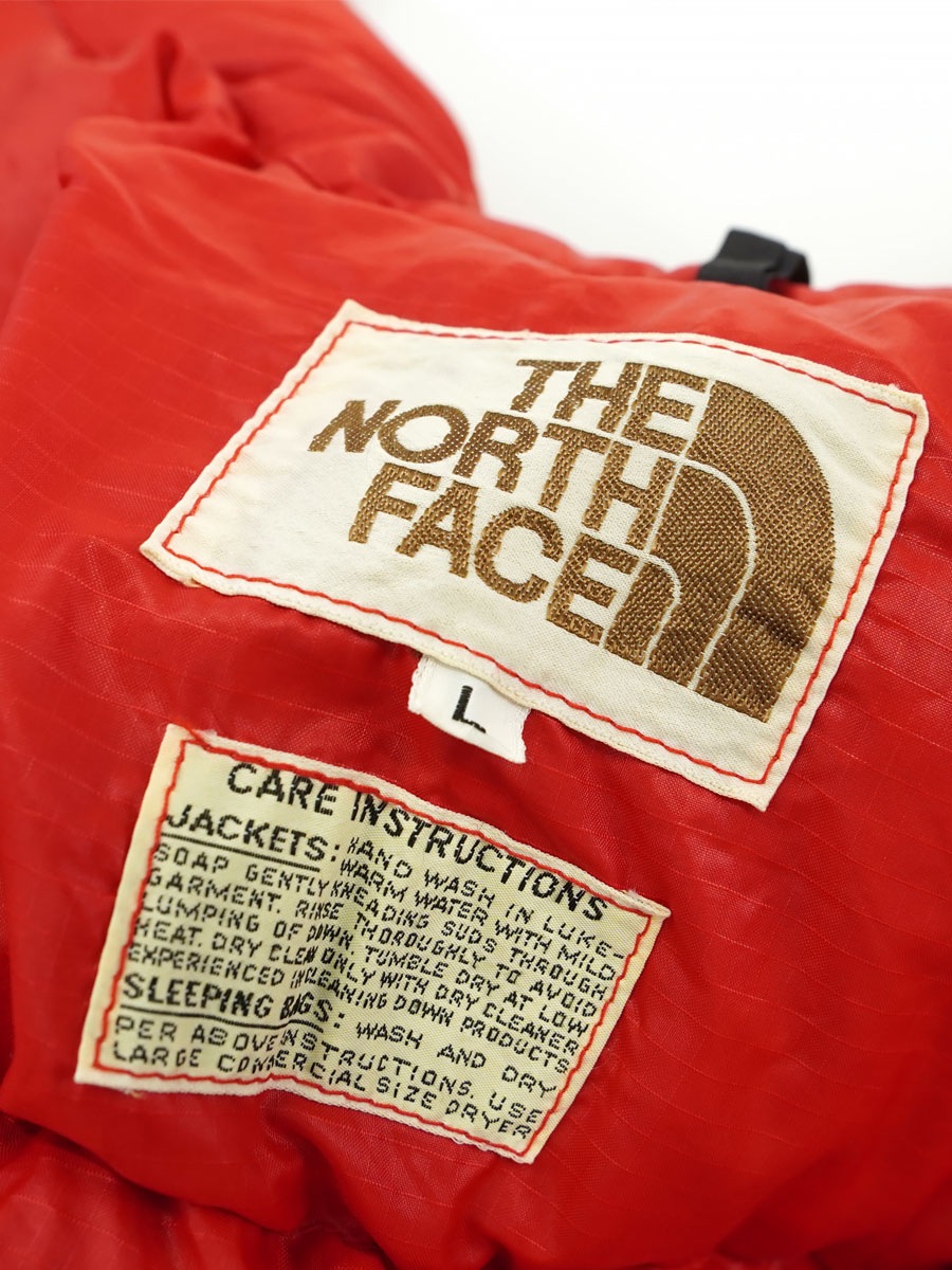 usa表記無茶タグ70sNORTHFACEダウンベスト赤レッドM位リップストップ 70's 茶タグ ノースフェイス リップストップ ダウンベスト レッド 表記