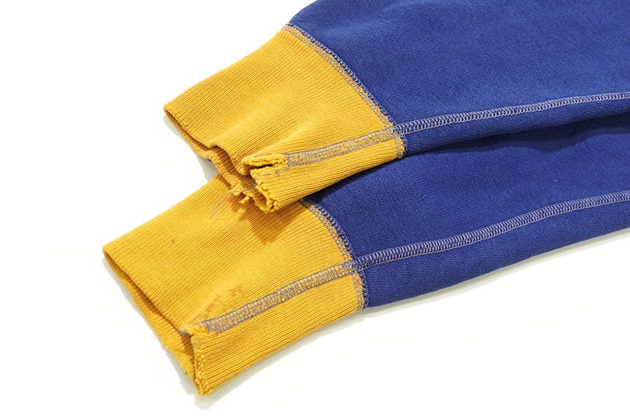 50's 後付けスウェットパーカ ドラポケ ''WILMINGTON～'' ネイビー×イエロー 実寸(L位) 2トーン！