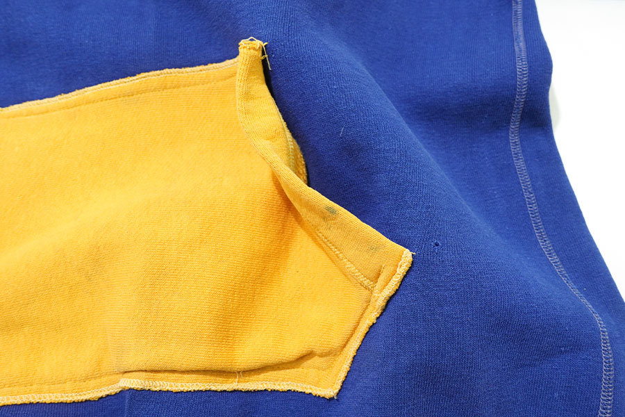 50's 後付けスウェットパーカ ドラポケ ''WILMINGTON～'' ネイビー×イエロー 実寸(L位) 2トーン！