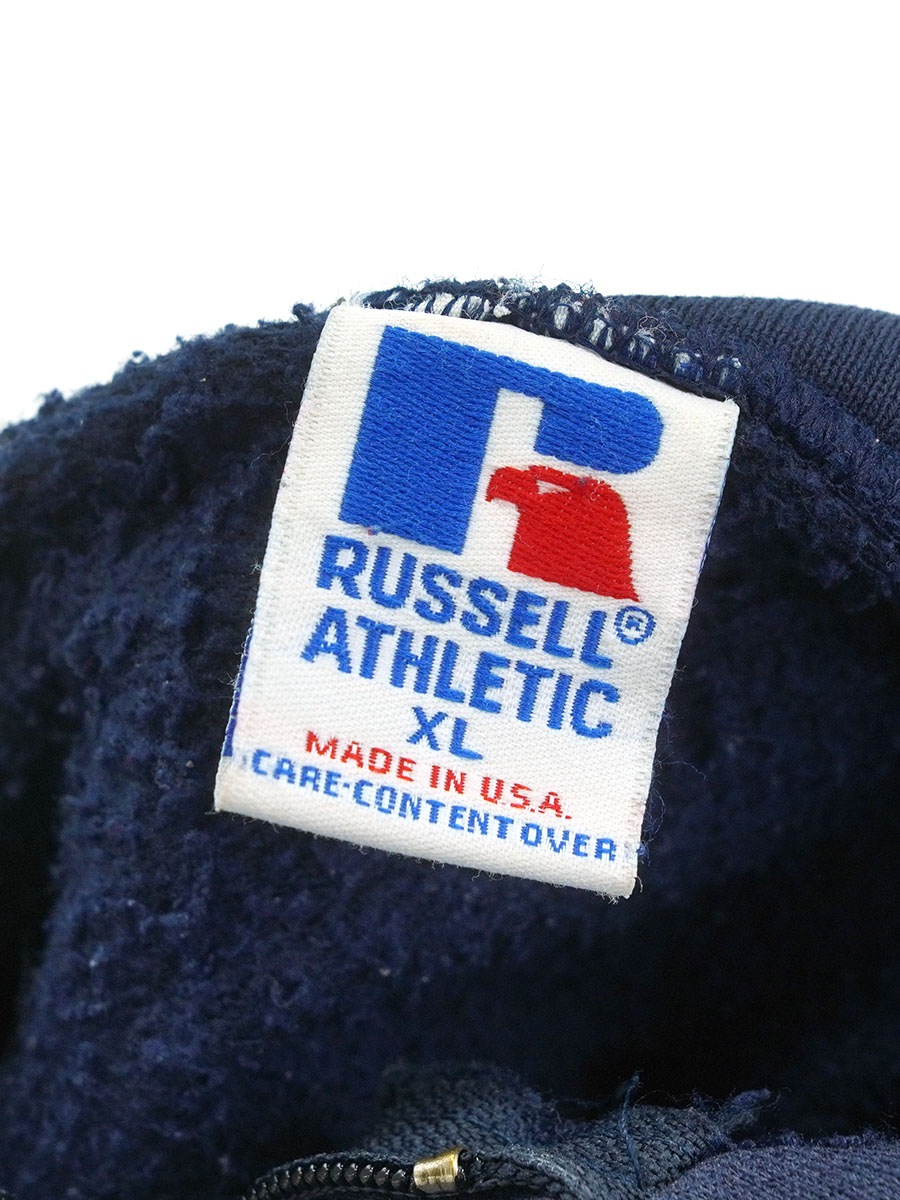 90'S RUSSELL ATHLETIC FULL ZIP HOODED SWEAT SHIRT PLAIN NAVY (SIZE
