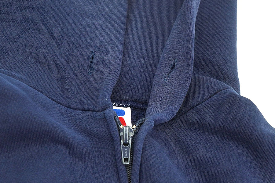 90'S RUSSELL ATHLETIC FULL ZIP HOODED SWEAT SHIRT PLAIN NAVY (SIZE