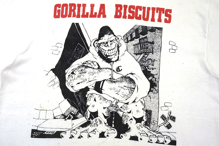 80's～ Hanes ''GORILLA BISCUITS'' 両面プリント Tシャツ ホワイト 表記(L) USA製