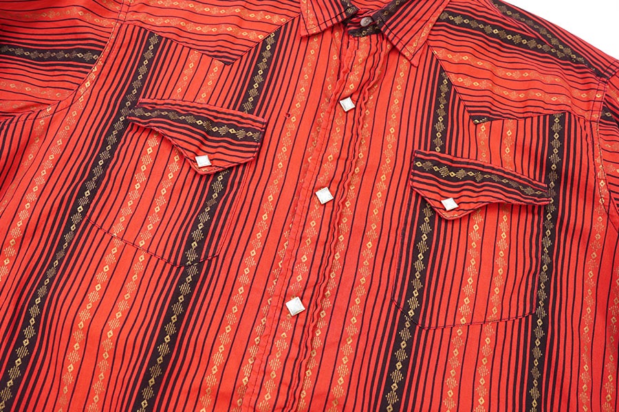50's Levi's ショートホーン 好配色ストライプ ウエスタンシャツ 赤黒金 実寸(M位)