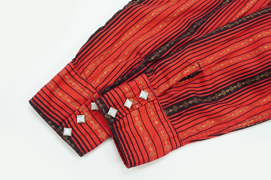 50's Levi's ショートホーン 好配色ストライプ ウエスタンシャツ 赤黒金 実寸(M位)