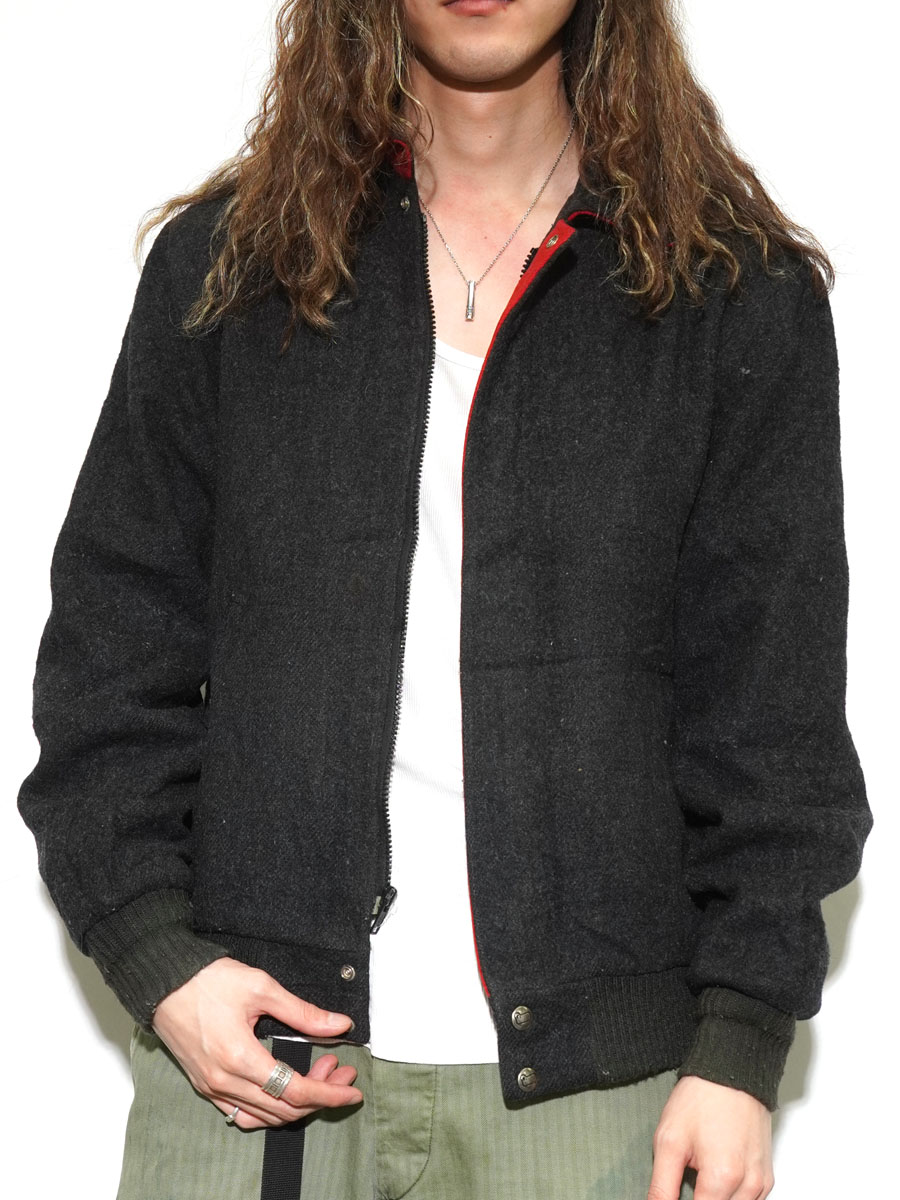 80's WOOLRICH 裏好配色チェック フルジップウールジャケット チャコールxレッド 実寸(L位)