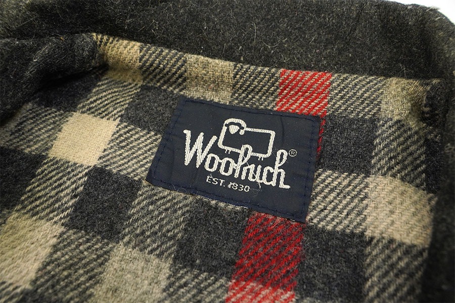 80's WOOLRICH 裏好配色チェック フルジップウールジャケット チャコールxレッド 実寸(L位)
