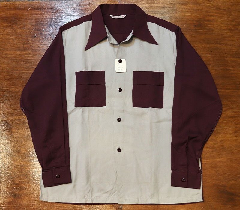 1940s DEAD STOCK L/S 2TONE SHIRT , Size M