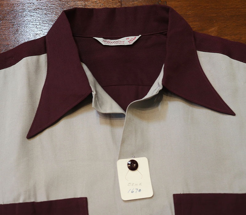1940s DEAD STOCK L/S 2TONE SHIRT , Size M