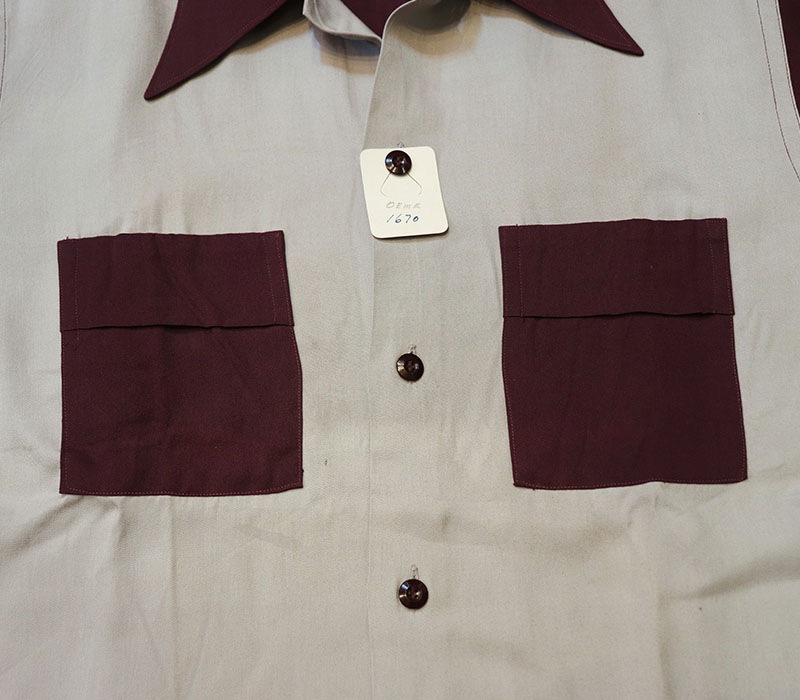 1940s DEAD STOCK L/S 2TONE SHIRT , Size M