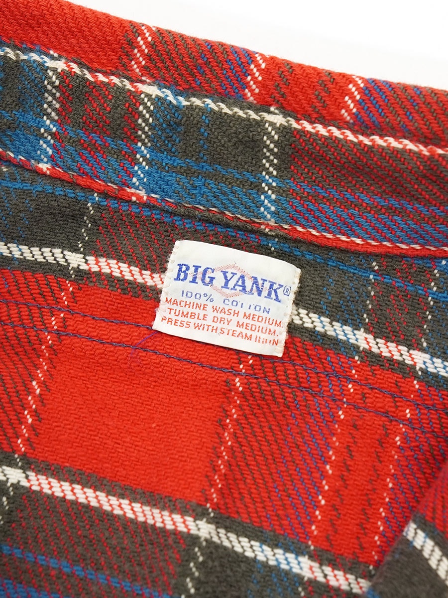 60's BIG YANK 好配色チェック フランネルシャツ 赤 実寸(L位