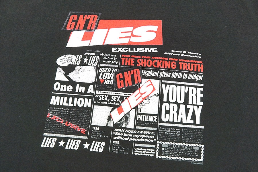 00'S～ HANES GUNS N' ROSES ''GN'R LIES'' T SHIRT BLACK (SIZE.2X