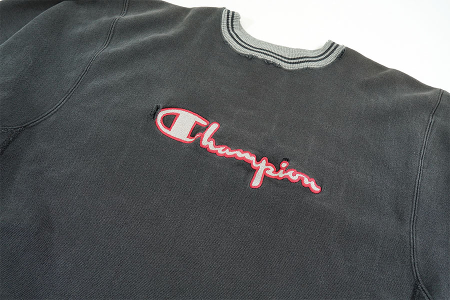 90's 刺繍タグ チャンピオンRW リブライン スクリプトロゴ刺繍