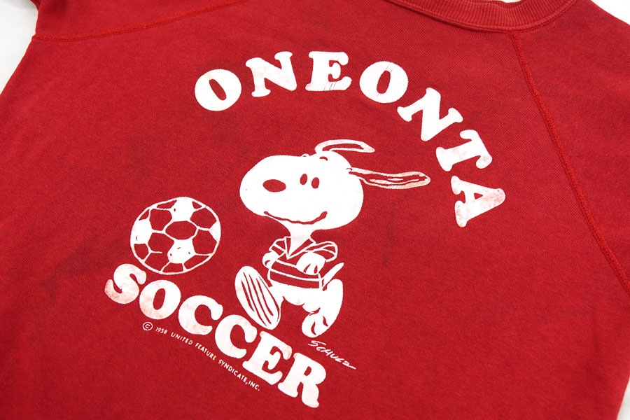 80's トリコタグ チャンピオン ''ONEONTA SOCCER'' フロッキープリント スヌーピー スウェット 表記(M)