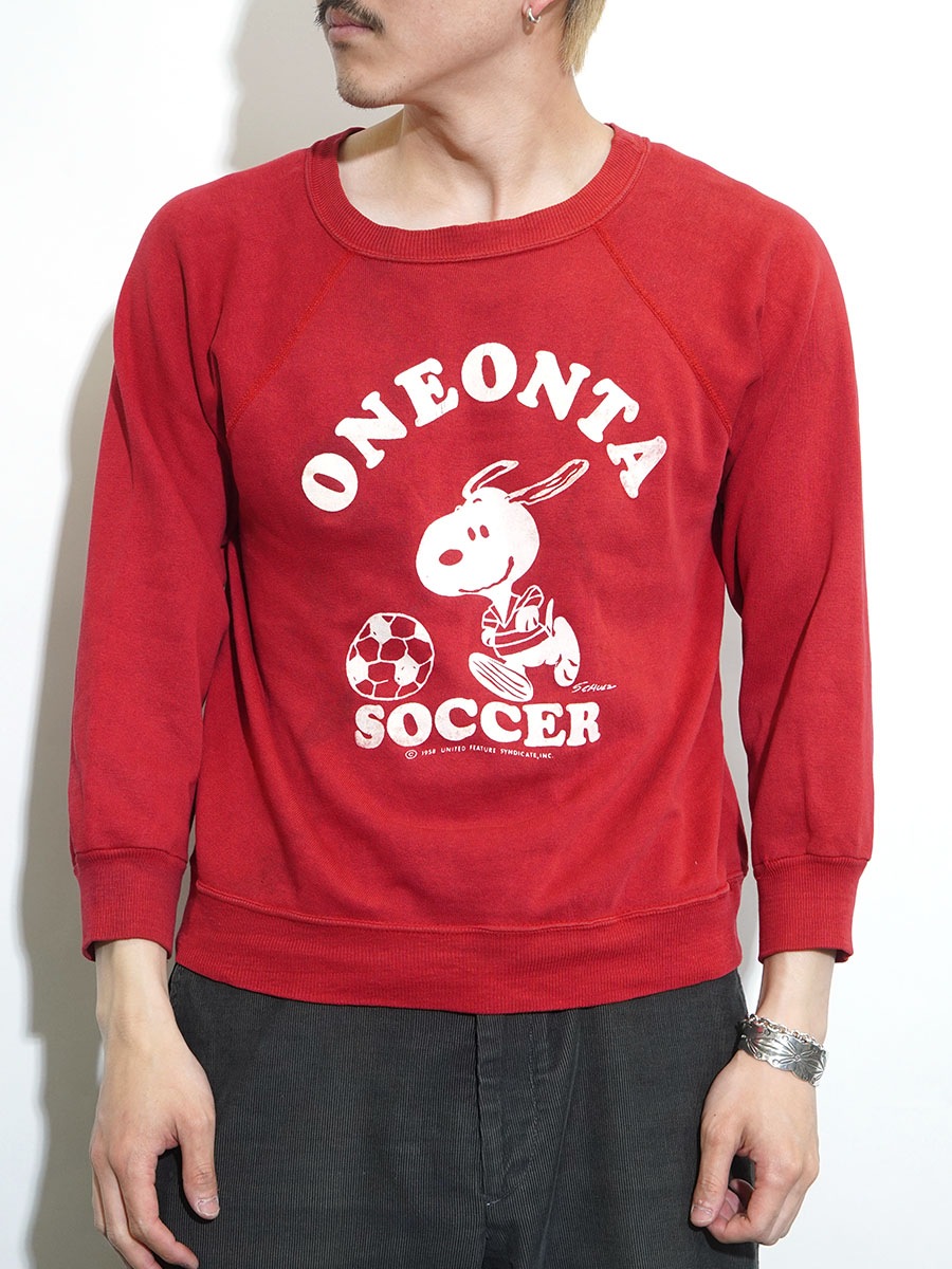 80's トリコタグ チャンピオン ''ONEONTA SOCCER'' フロッキープリント スヌーピー スウェット 表記(M)