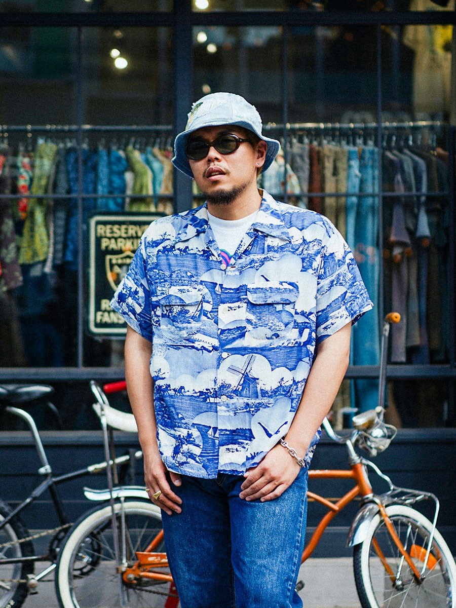50's Manhattan ピクチャー柄 S/S レーヨンハワイアンシャツ 表記(17