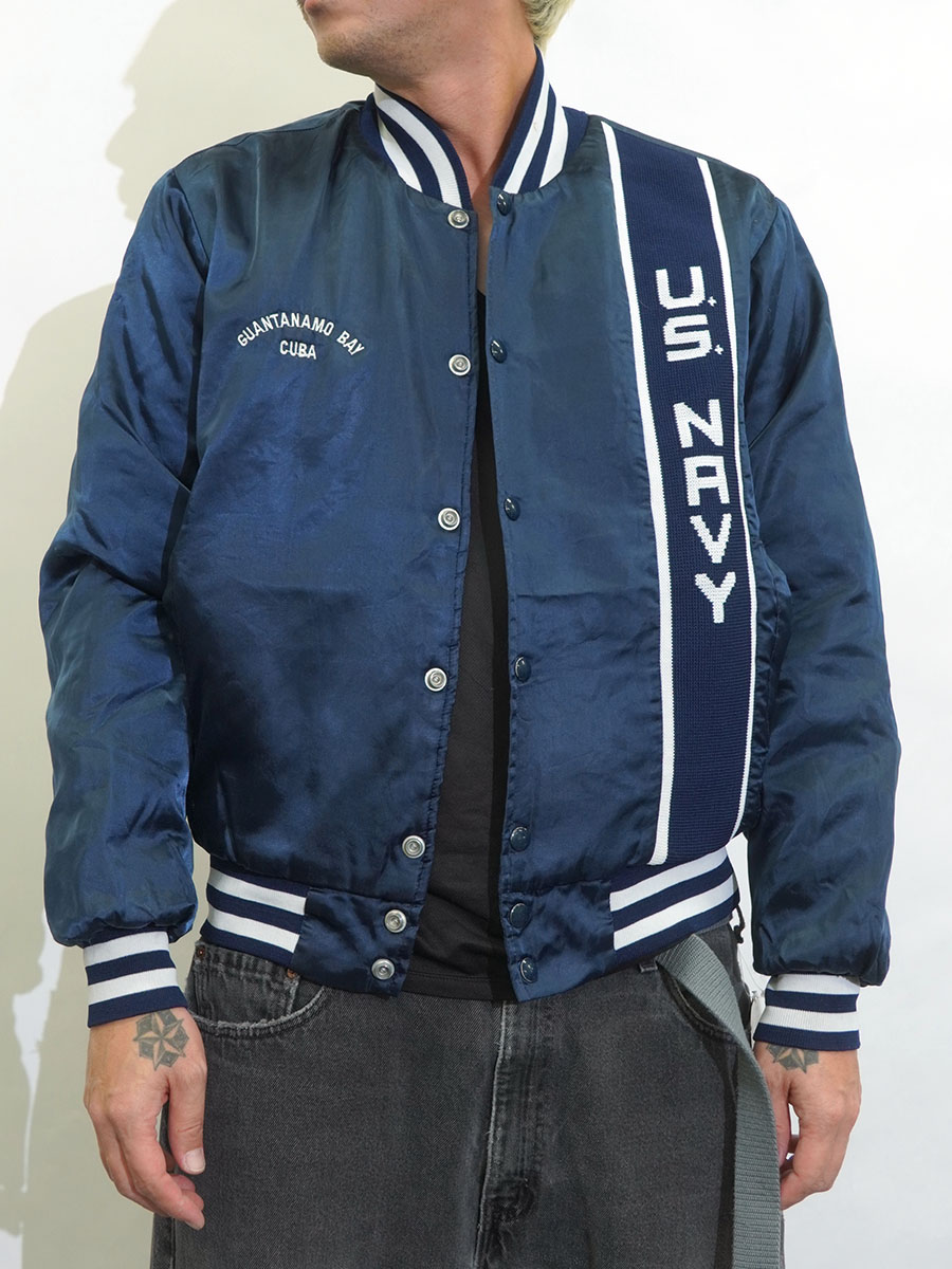 80's Swingster ''U.S.NAVY'' サテンスタジャン ネイビー 表記(M