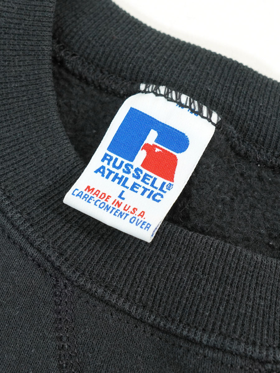 90s RUSSELL ATHLETIC 前V 無地 USA製 ブラック 90's RUSSELL ATHLETIC 前V バイカラー 無地スウェット 表記(M