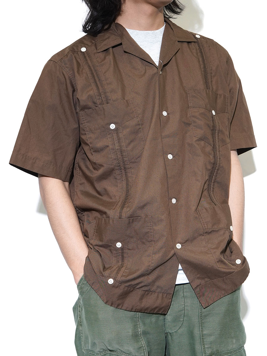 70'S～ GUAYABERAS PELECTAS CUBA SHIRT BROWN (SIZE.40)