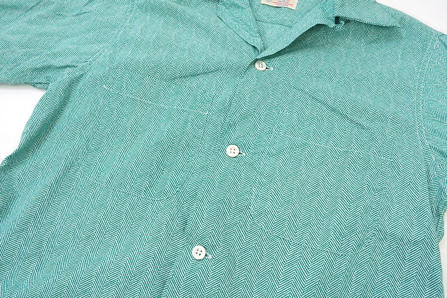 50'S～ VAN HEUSEN HERRINGBONE PRINT LOOP COLLAR S/S SHIRT (SIZE