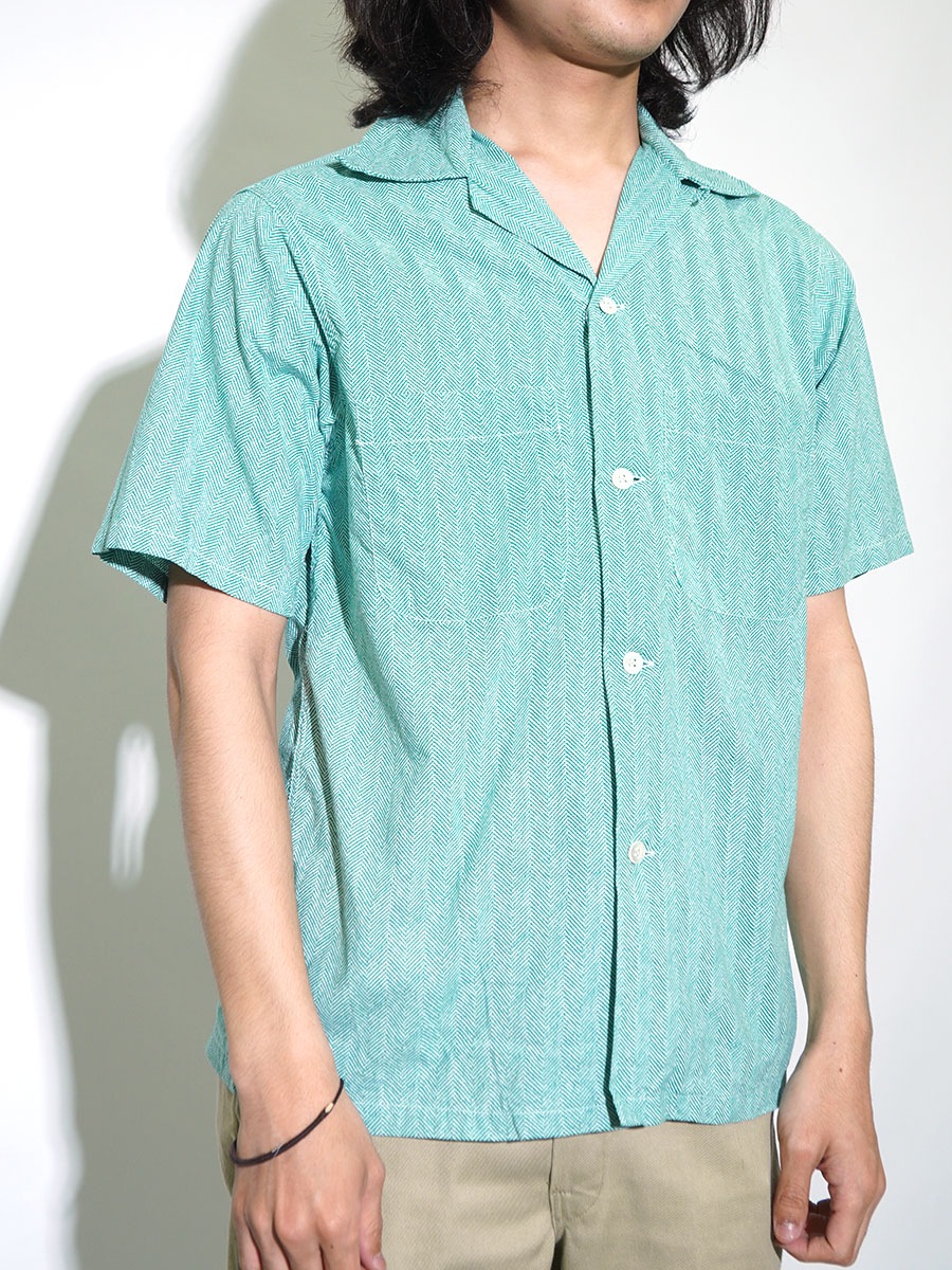 50'S～ VAN HEUSEN HERRINGBONE PRINT LOOP COLLAR S/S SHIRT (SIZE