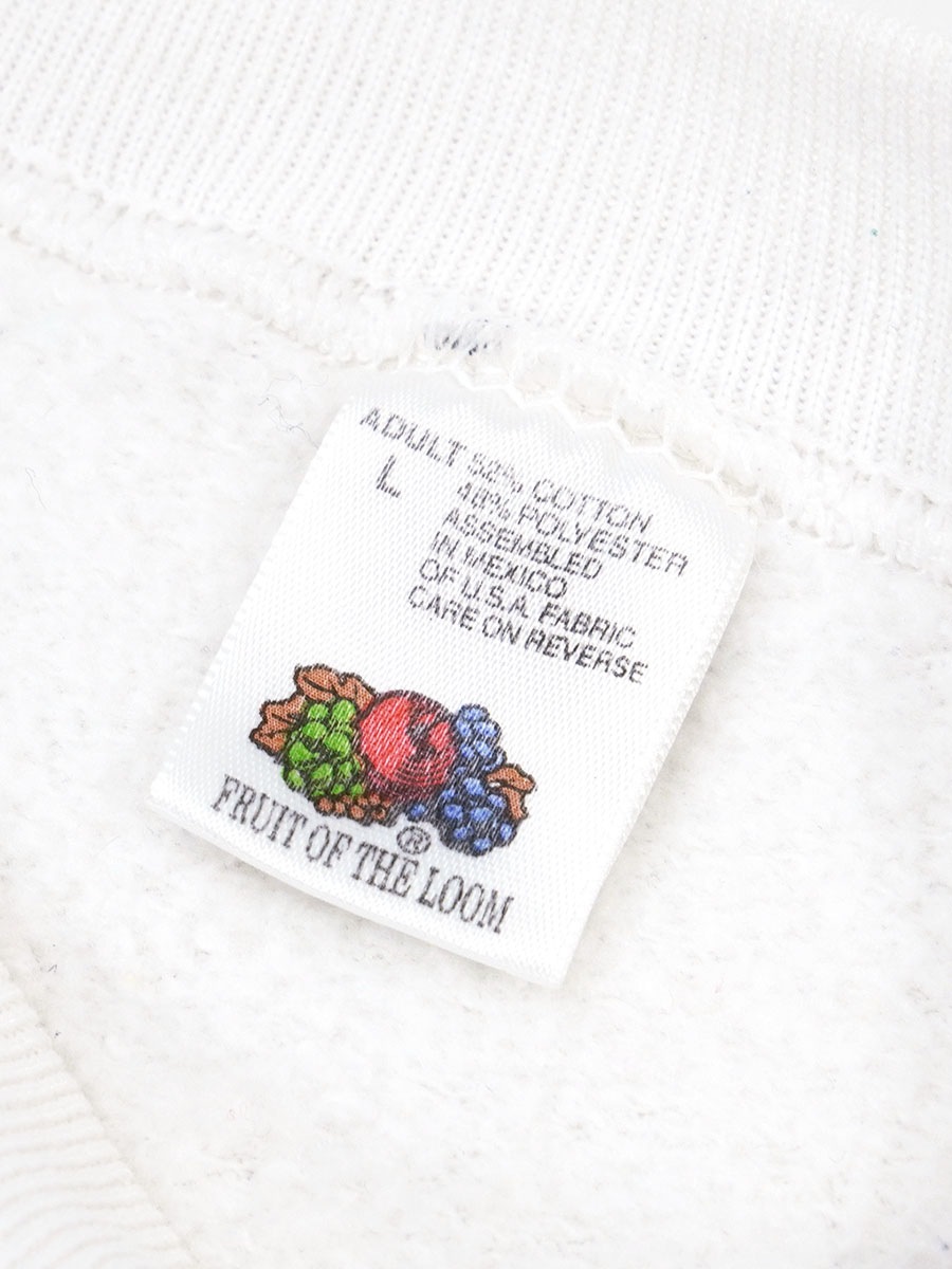 90's FRUIT OF THE LOOM ''WINE STAIN'' プリントスウェット ホワイト 表記(L)