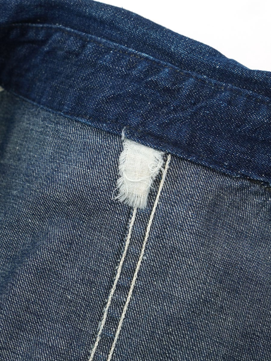 40's ダブル襟 月桂樹ボタン 3つポケ デニムカバーオール 濃紺 実寸(40