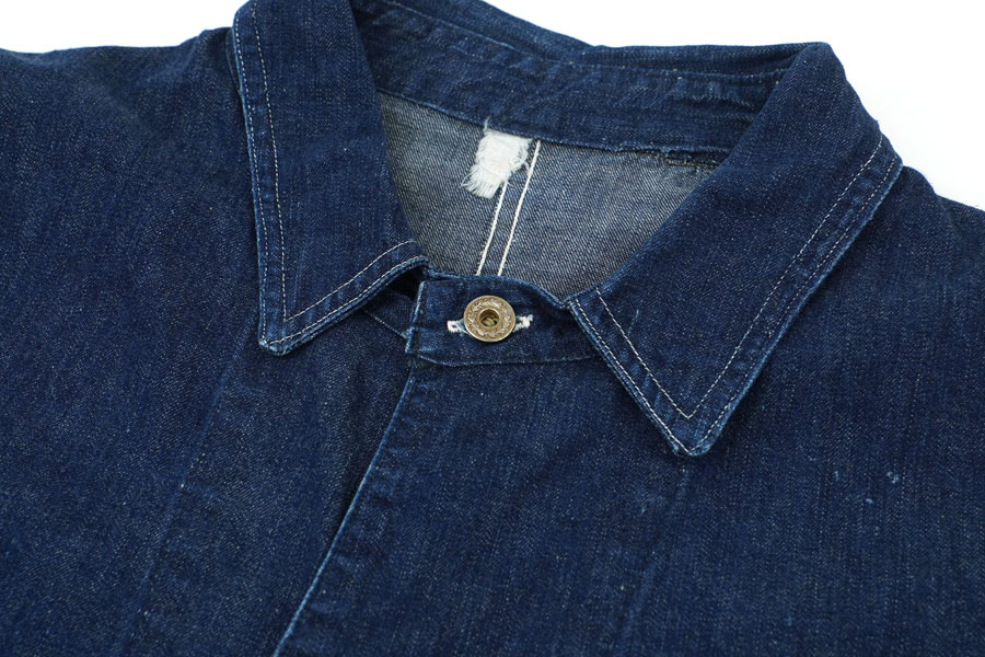 40's ダブル襟 月桂樹ボタン 3つポケ デニムカバーオール 濃紺 実寸(40