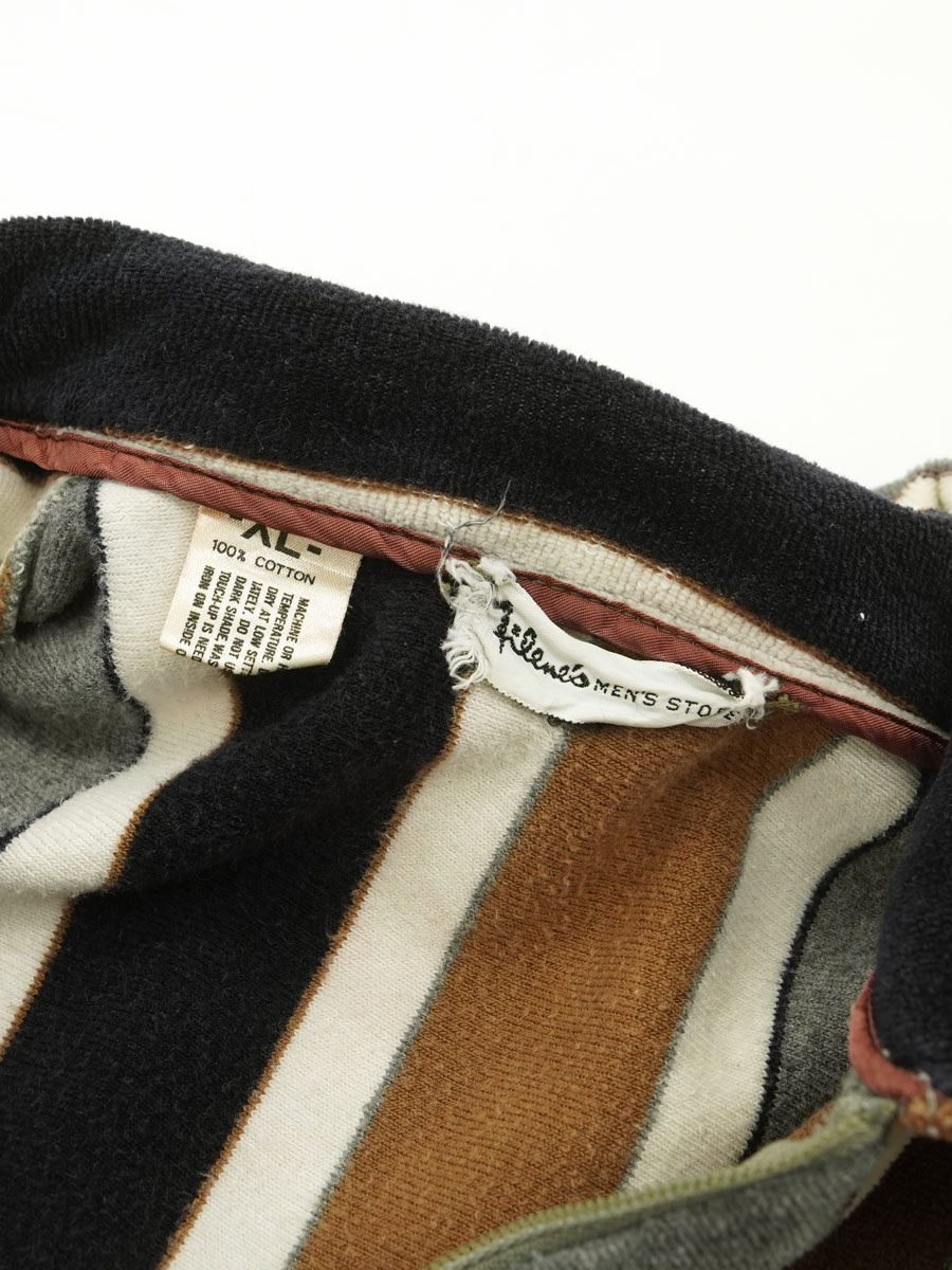 70's～ ストライプ柄 ハーフジップ ベロアシャツプルオーバー 実寸(L位